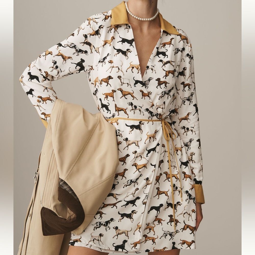 NWOT Maeve x Anthropologie Dog Print Wrap Mini Dress